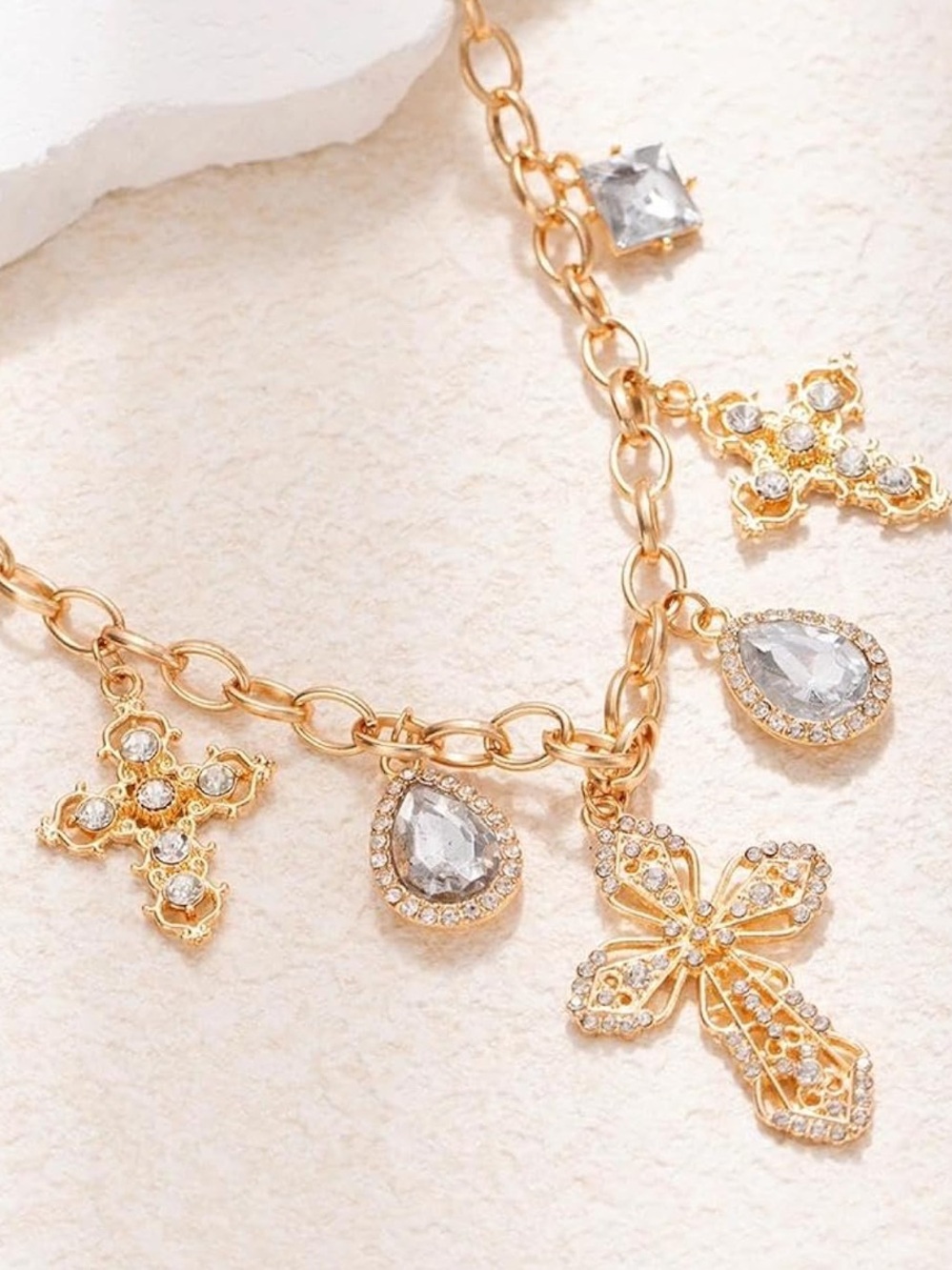 Anthropologie Gold Cross & Crystal Charm Necklace - Picture 4 of 7